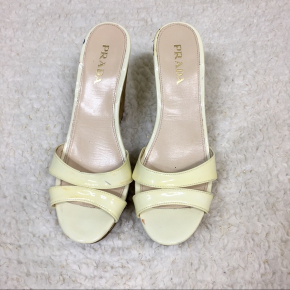 Prada Wooden Sandal Peep Toe Wedges - Picture 2 of 8